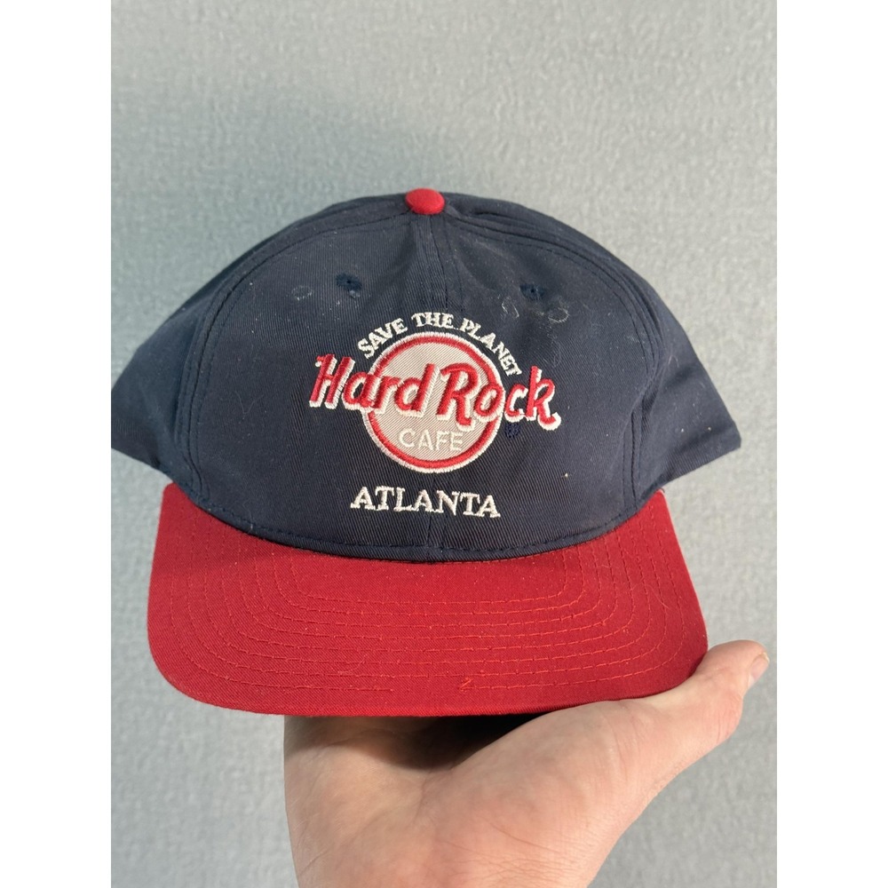 Vintage Hard Rock Cafe Atlanta Hat Cap Snap Back Mens One Size Blue Red Twill